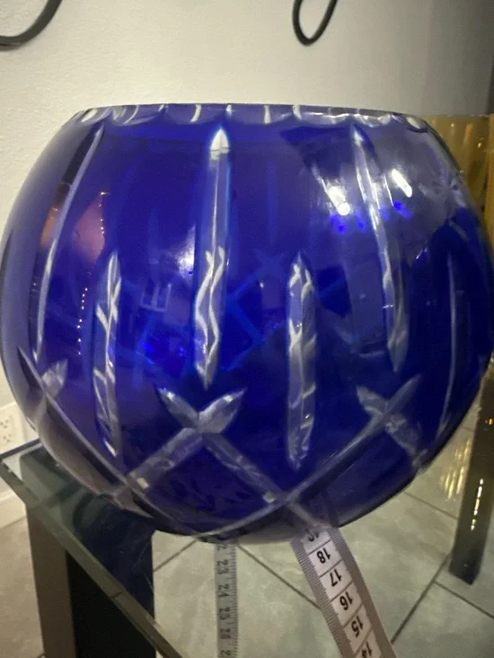 Cobalt Blue Cut Glass 2 Vases